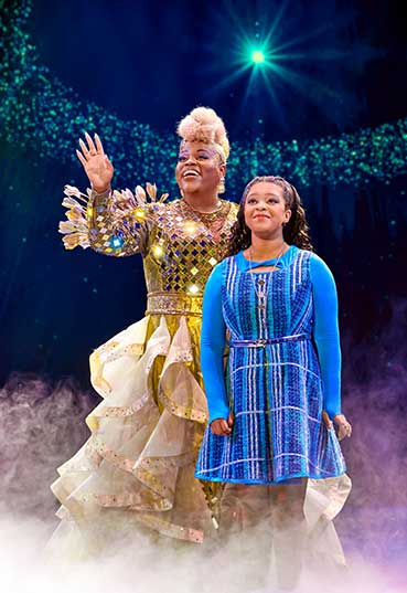 Sheherazade as Glinda and Dana Cimone as Dorothy in THE WIZ. Photo by Jeremy Daniel.