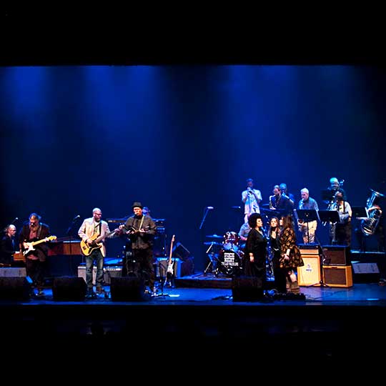 Musicians perform on stage at Such A Night – The Last Waltz Live in Dayton
