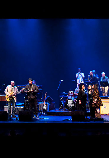 Musicians perform on stage at Such A Night – The Last Waltz Live in Dayton