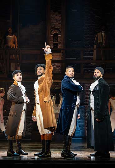 Hamilton (l-r) León Tak, Tyler Fauntleroy, Christian Magby, Eddie Ortega, and Company - HAMILTON National Tour - (c) Joan Marcus 2026
