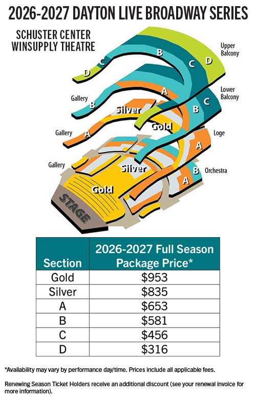 2026-2027 Dayton Live Broadway Series Seating Chart With Prices