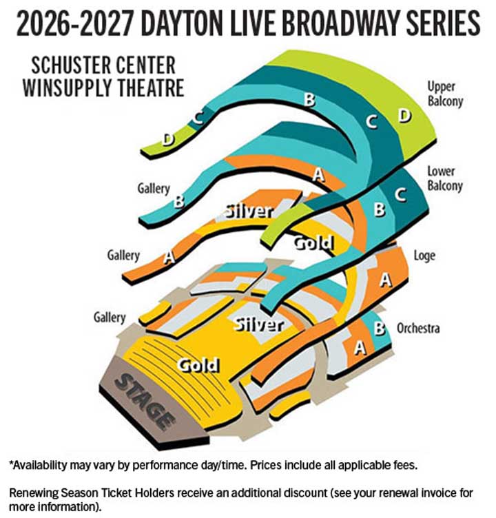 2026-2027 Dayton Live Broadway Series Seating Chart With Prices